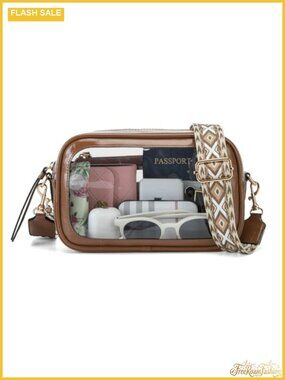 Clear Crossbody Purse Faux Leather Trim Stadium Concert Bag